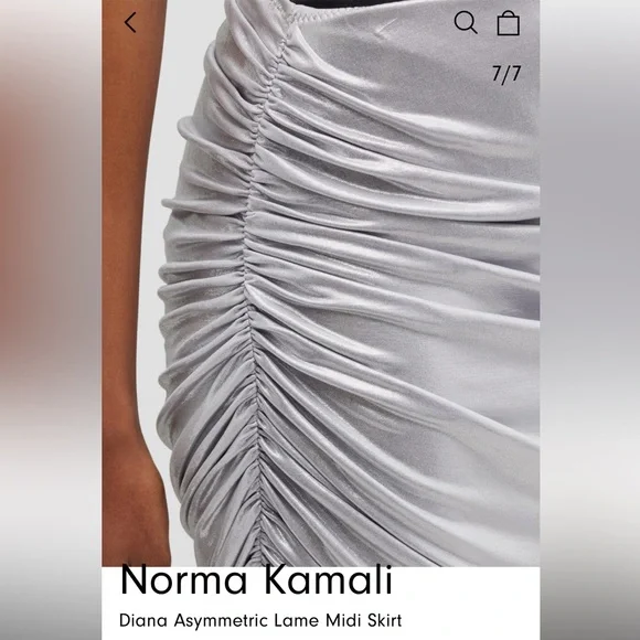 Norma Kamali NWT Diana shirred knee length skirt silver lame S. - Picture 5 of 6